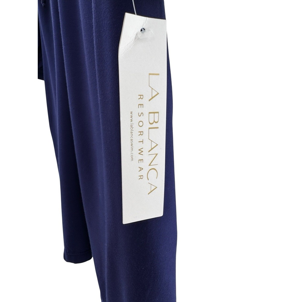La Blanca Ruched Tunic Cover-Up Swim Beach Dress Blue Gold Beads Size Small NWT - Picture 2 of 9